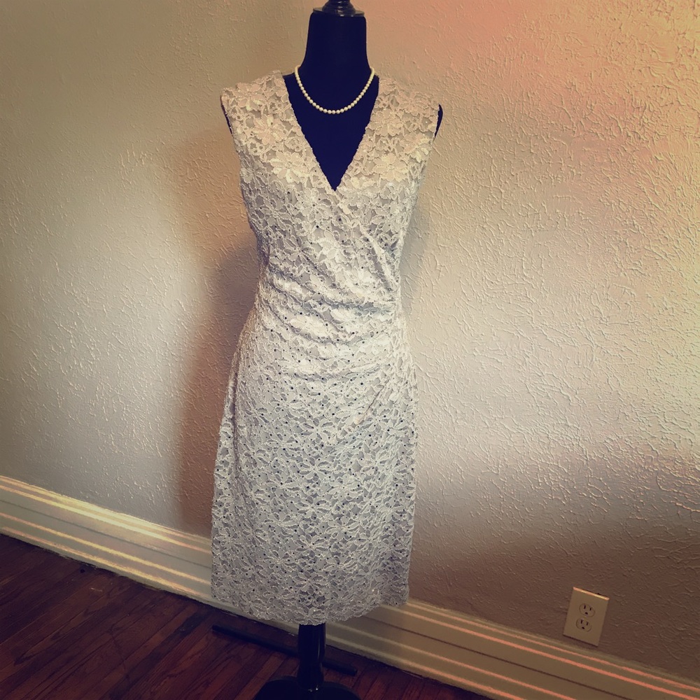Size 14, grey/silver knee length dress.
